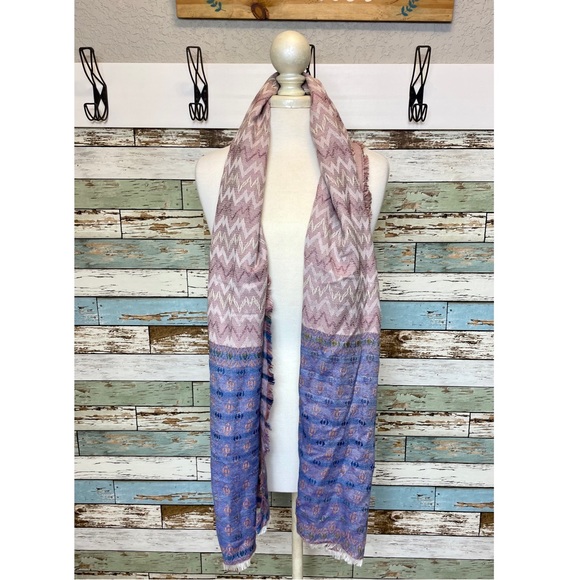 J Jill Quartz Tapestry Fringe Scarf Pink Blue Hues One Size Women's NEW - Picture 5 of 5